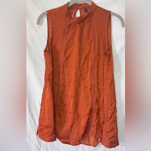 Rust Burnt Orange Flowy Sleeveless High Neck Blouse